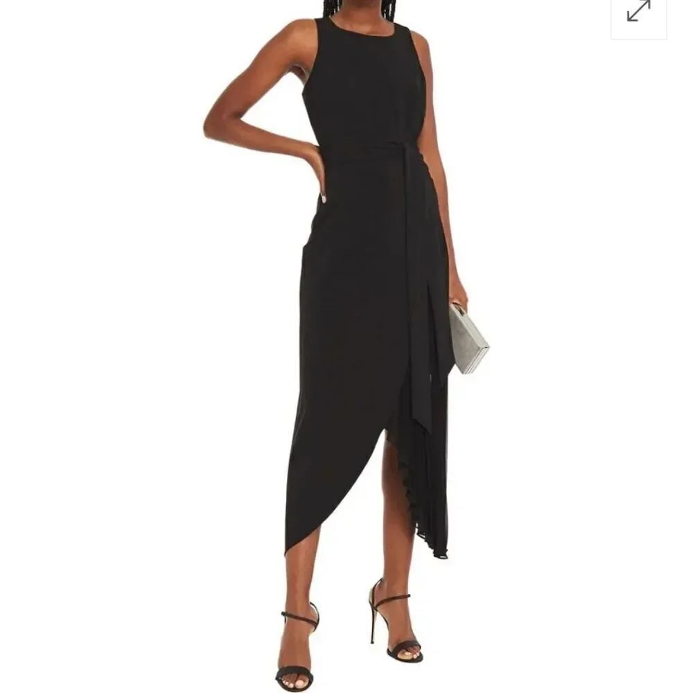 Badgley Mischka Wrap-effect pleated chiffon paneled dress size 6 S New